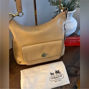 Coach Legacy Beige Leather Shoulder Bag with Brass Hardware